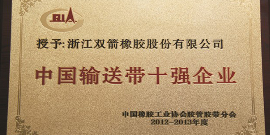 Double Arrow is granted as China��s Top Ten Conveyor Belt Enterprises Again